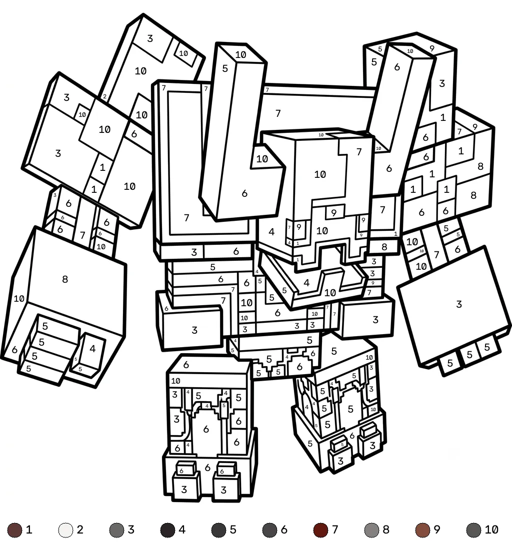 Mooshroom Monstrosity Minecraft coloring by numbers adornos para colorear