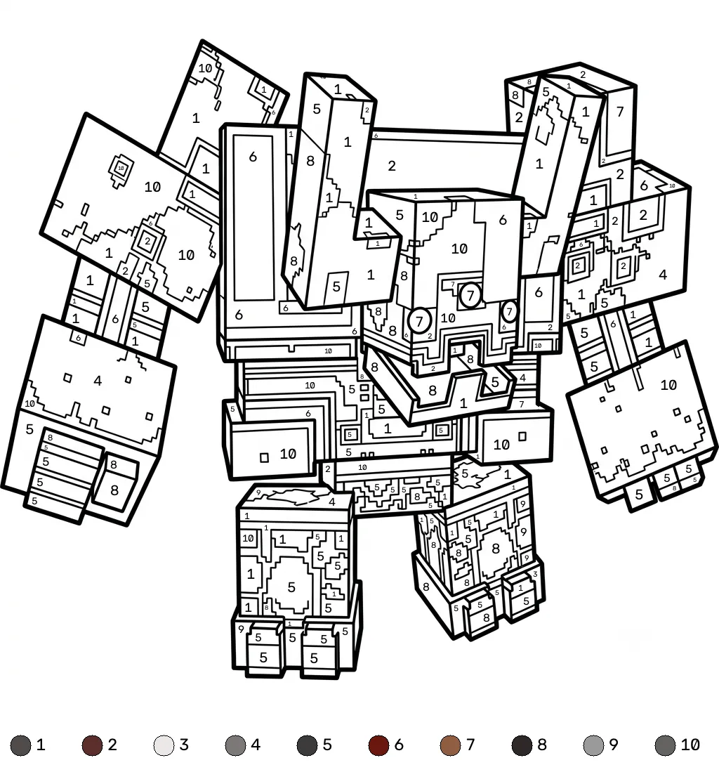 páginas para colorear fáciles de Mooshroom Monstrosity Minecraft coloring by numbers