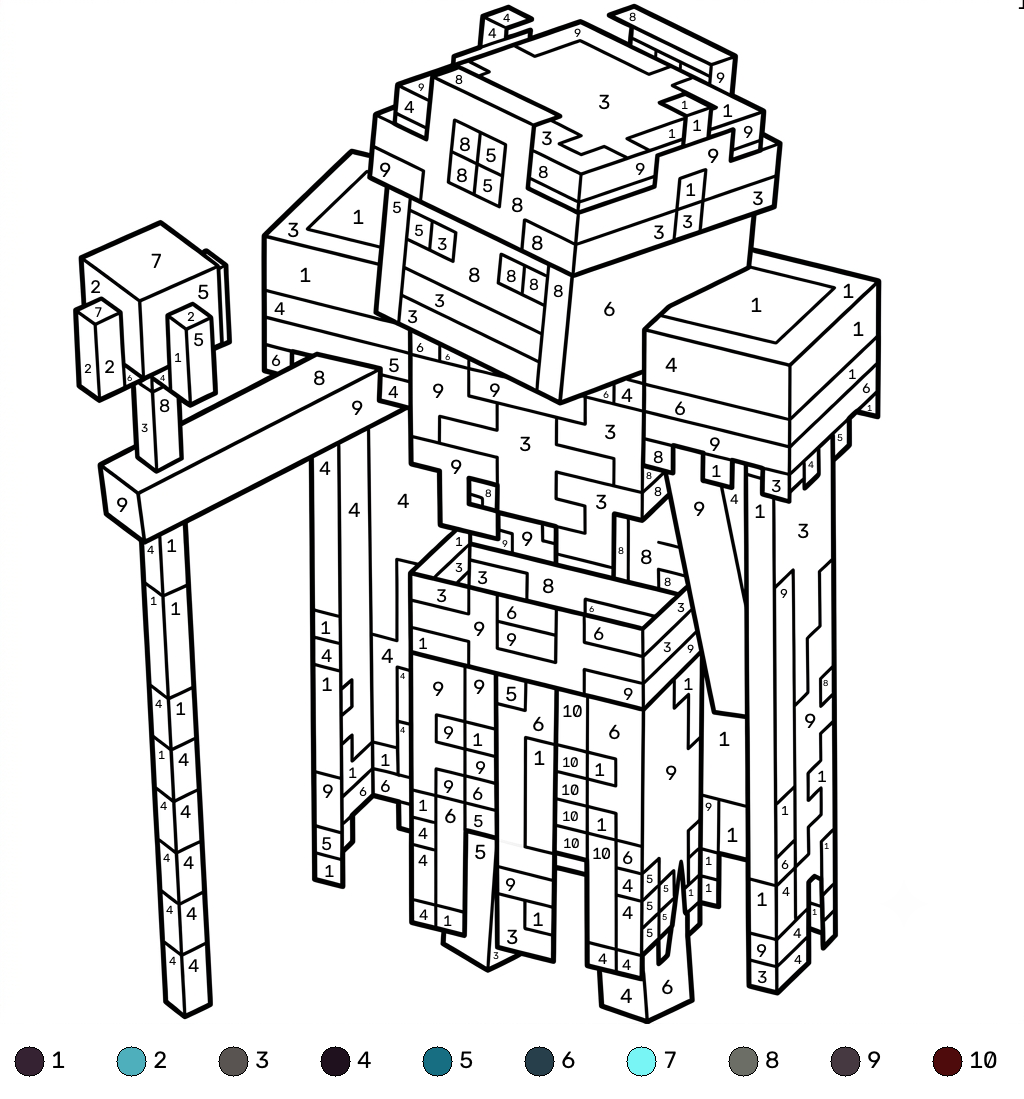 páginas para colorear para adultos Necromancer Minecraft coloring by numbers