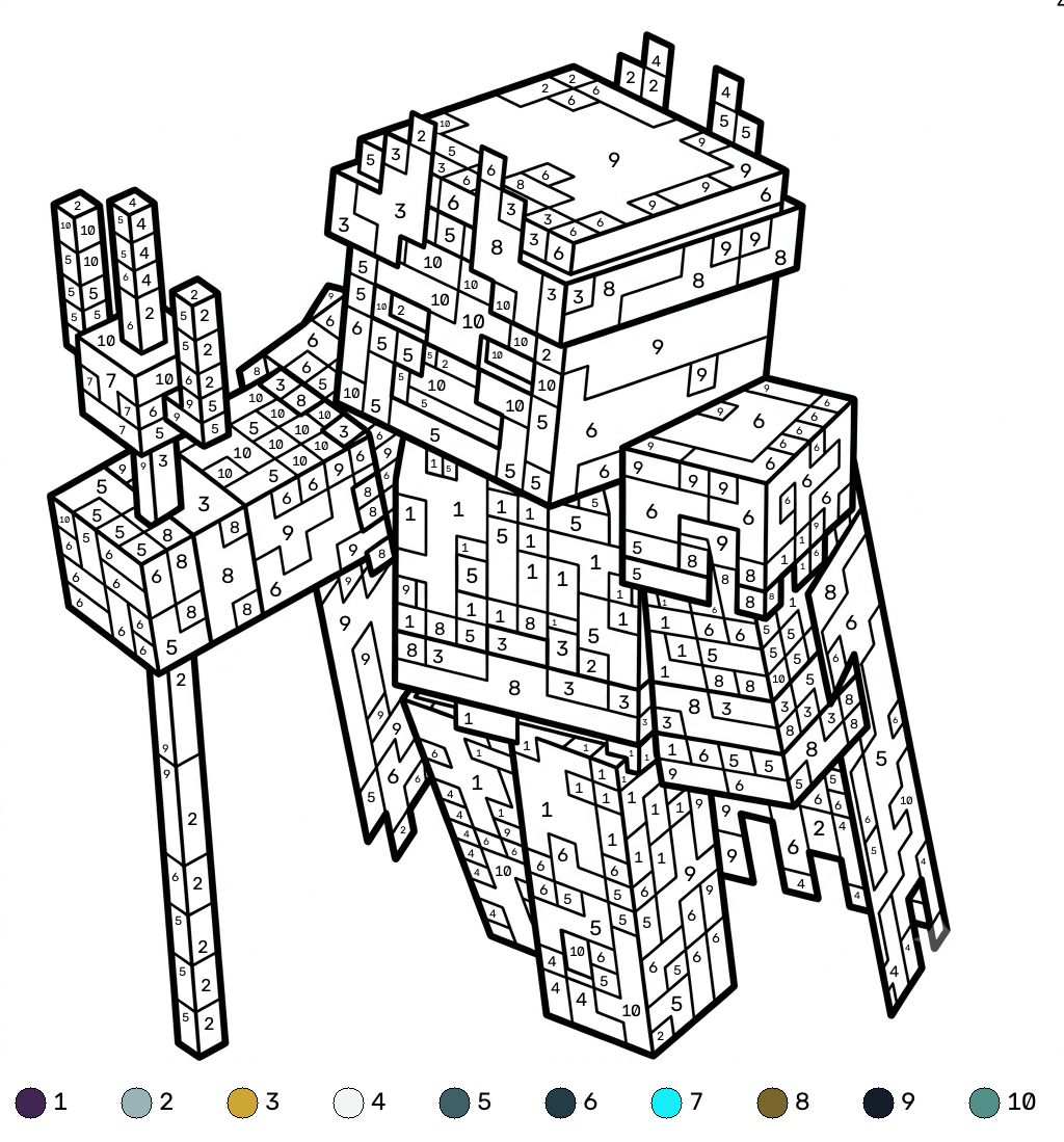 lindas páginas para colorear Necromancer Minecraft coloring by numbers