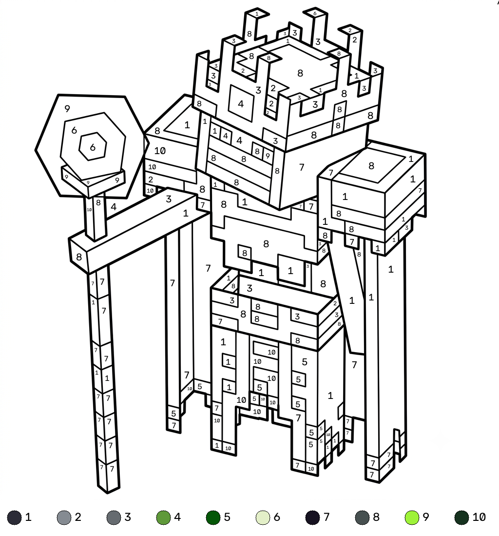 Necromancer Minecraft coloring by numbers páginas para colorear imprimibles