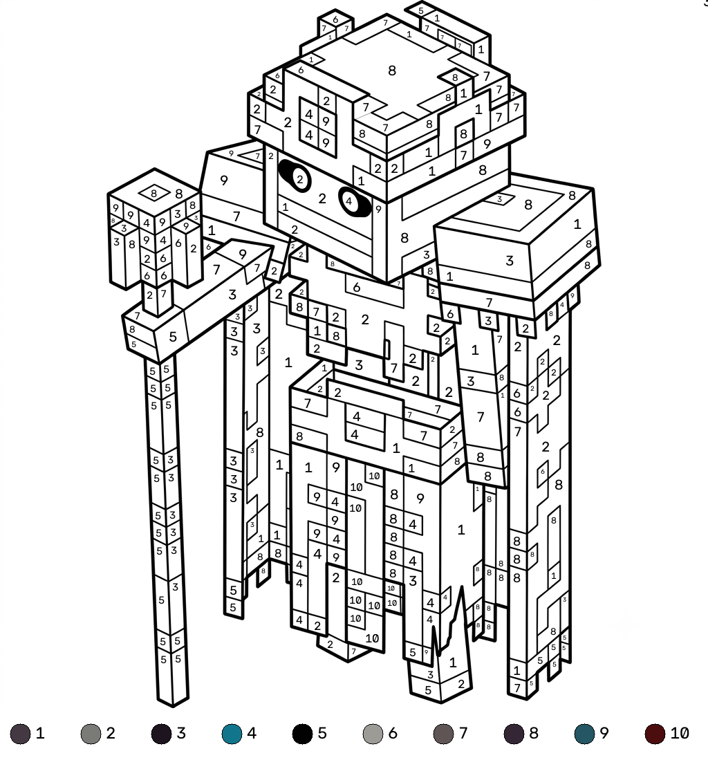 páginas para colorear imprimibles Necromancer Minecraft coloring by numbers 1