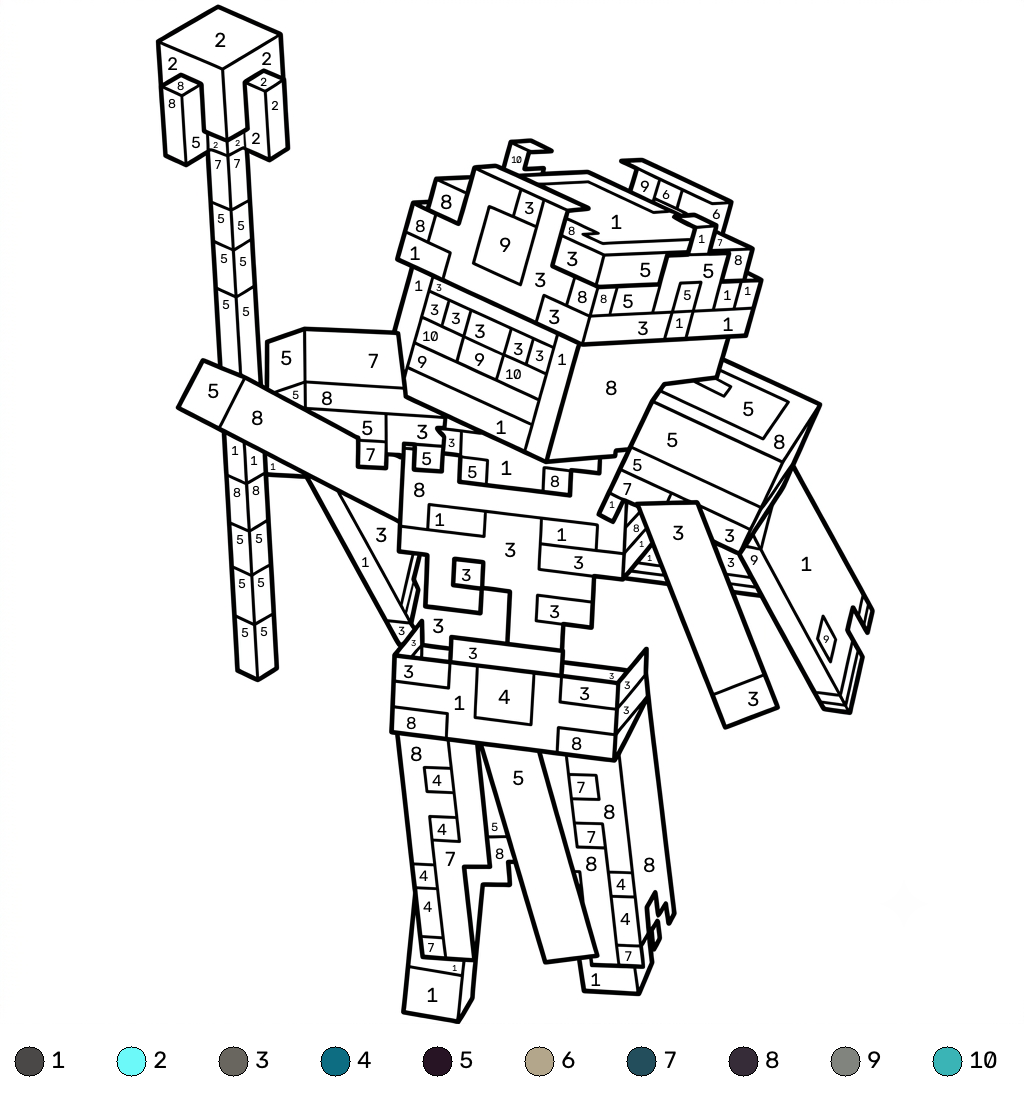 páginas para colorear Necromancer Minecraft coloring by numbers gratis