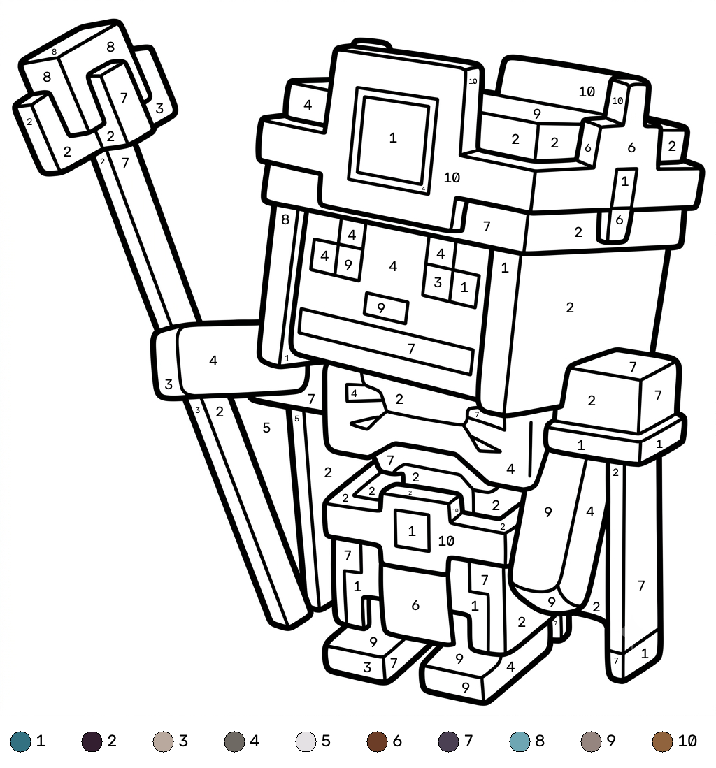 páginas para colorear imprimibles Necromancer Minecraft coloring by numbers para adultos