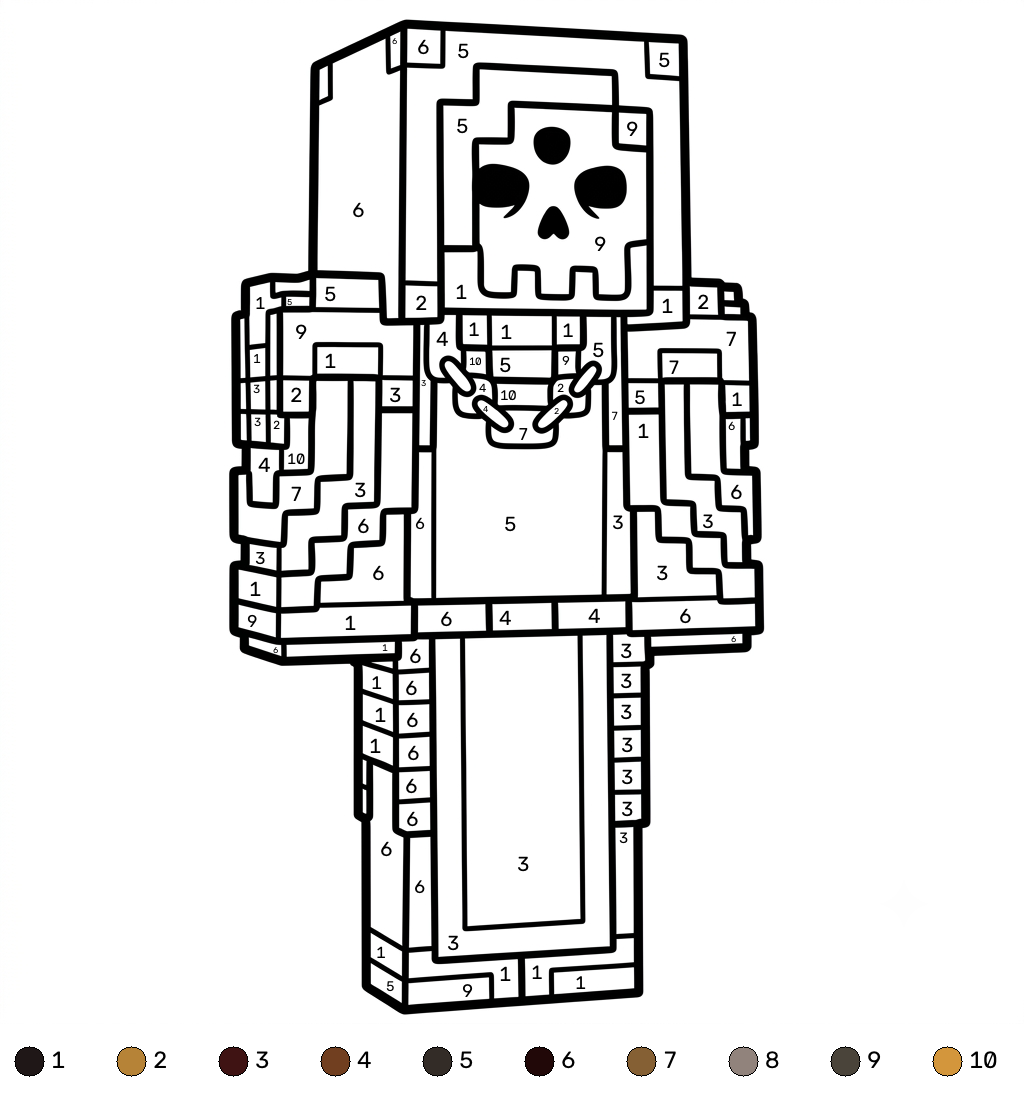 páginas para colorear gratis Necromancer Minecraft coloring by numbers