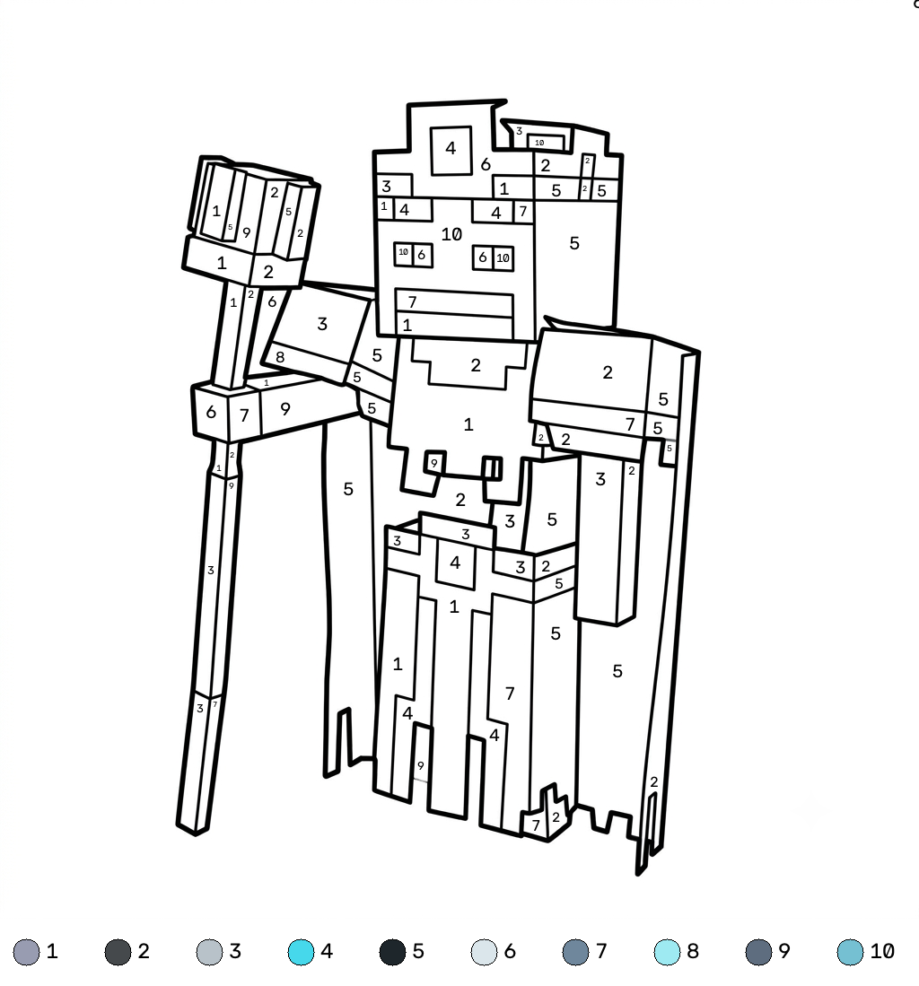 páginas para colorear detalladas de Necromancer Minecraft coloring by numbers para adultos