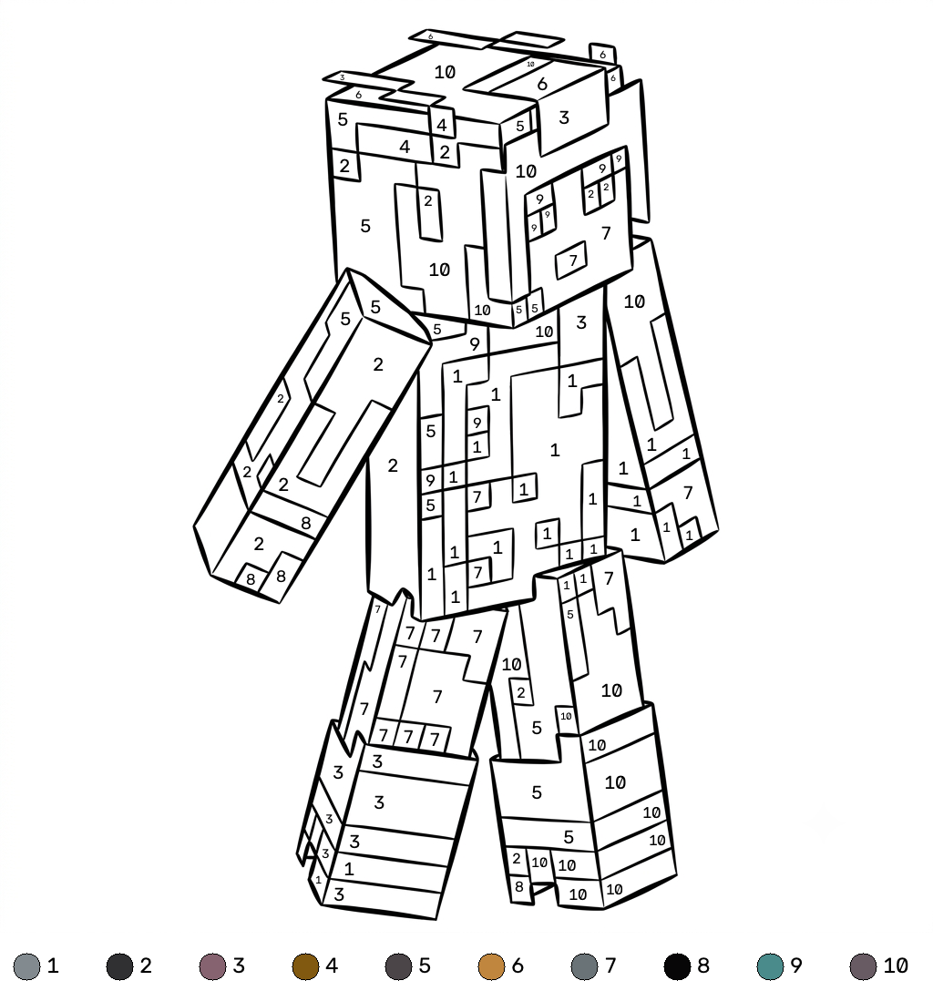 Penguin Onesie Minecraft 12 páginas para colorear imprimibles gratis Penguin Onesie Minecraft coloring by numbers