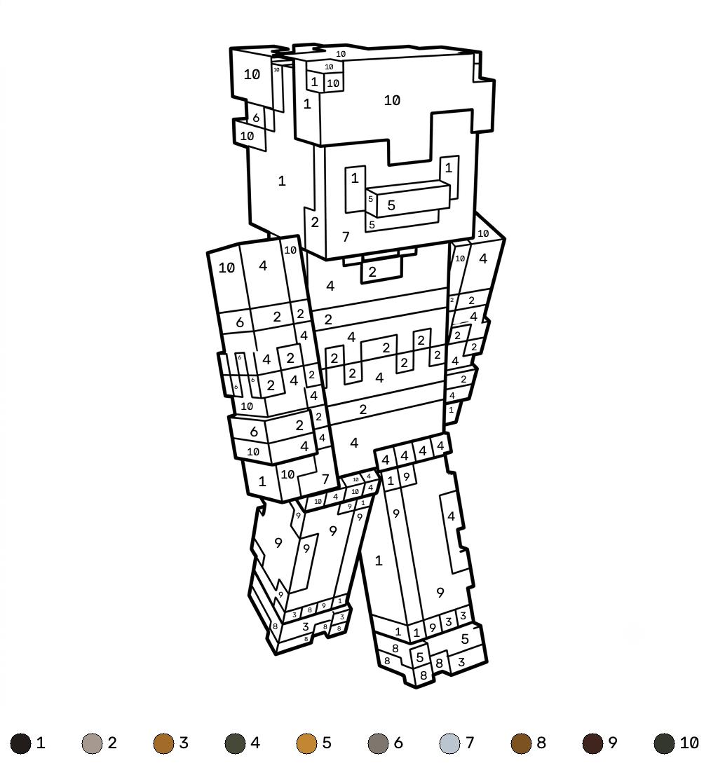 Penguin Onesie Minecraft 15 páginas para colorear imprimibles Penguin Onesie Minecraft coloring by numbers