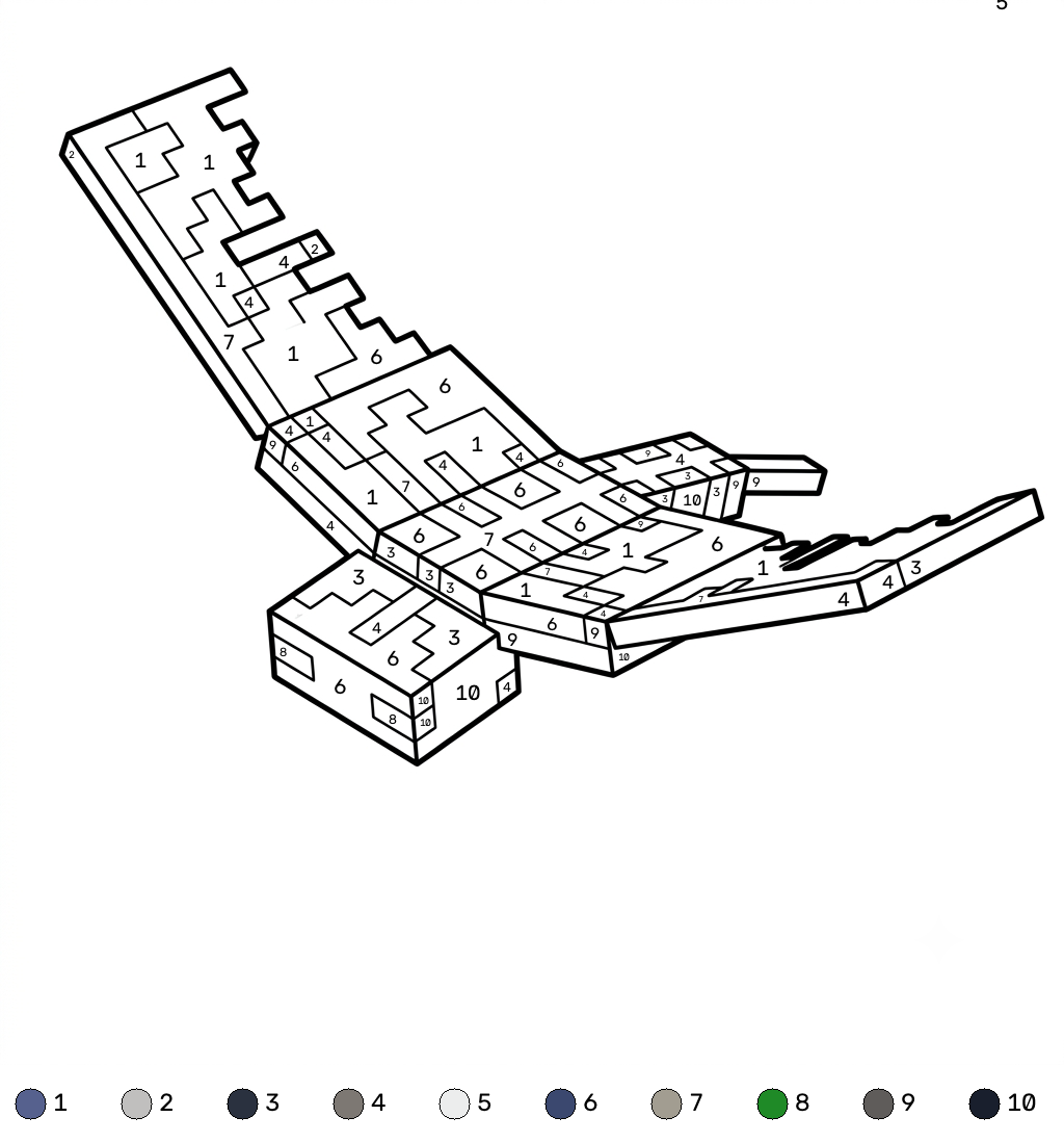 páginas para colorear gratis Phantom Minecraft coloring by numbers para adultos