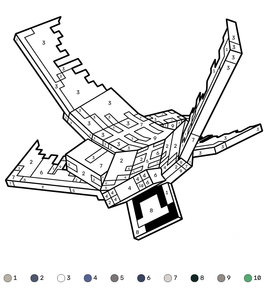 lindas páginas para colorear Phantom Minecraft coloring by numbers