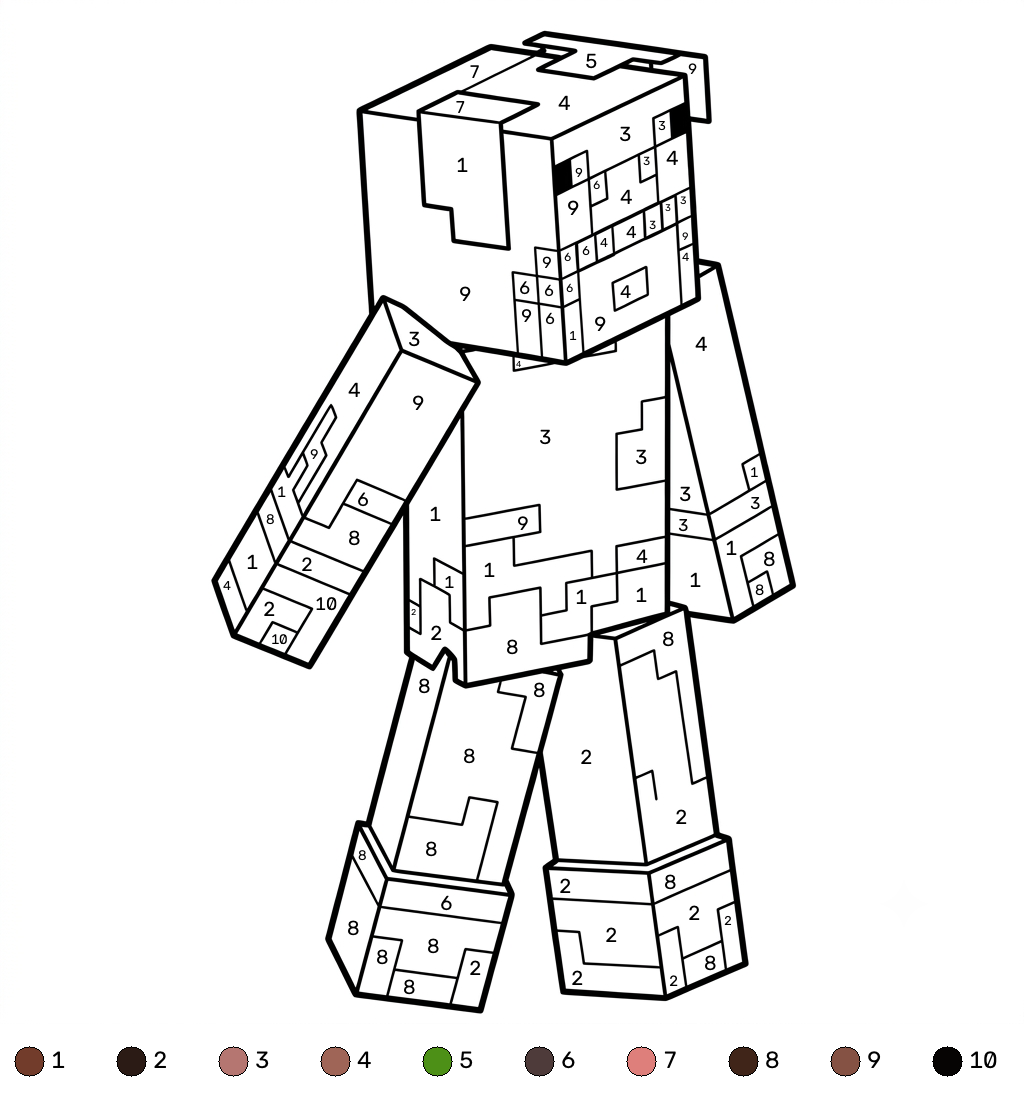 lindas páginas para colorear Pig Onesie Minecraft coloring by number