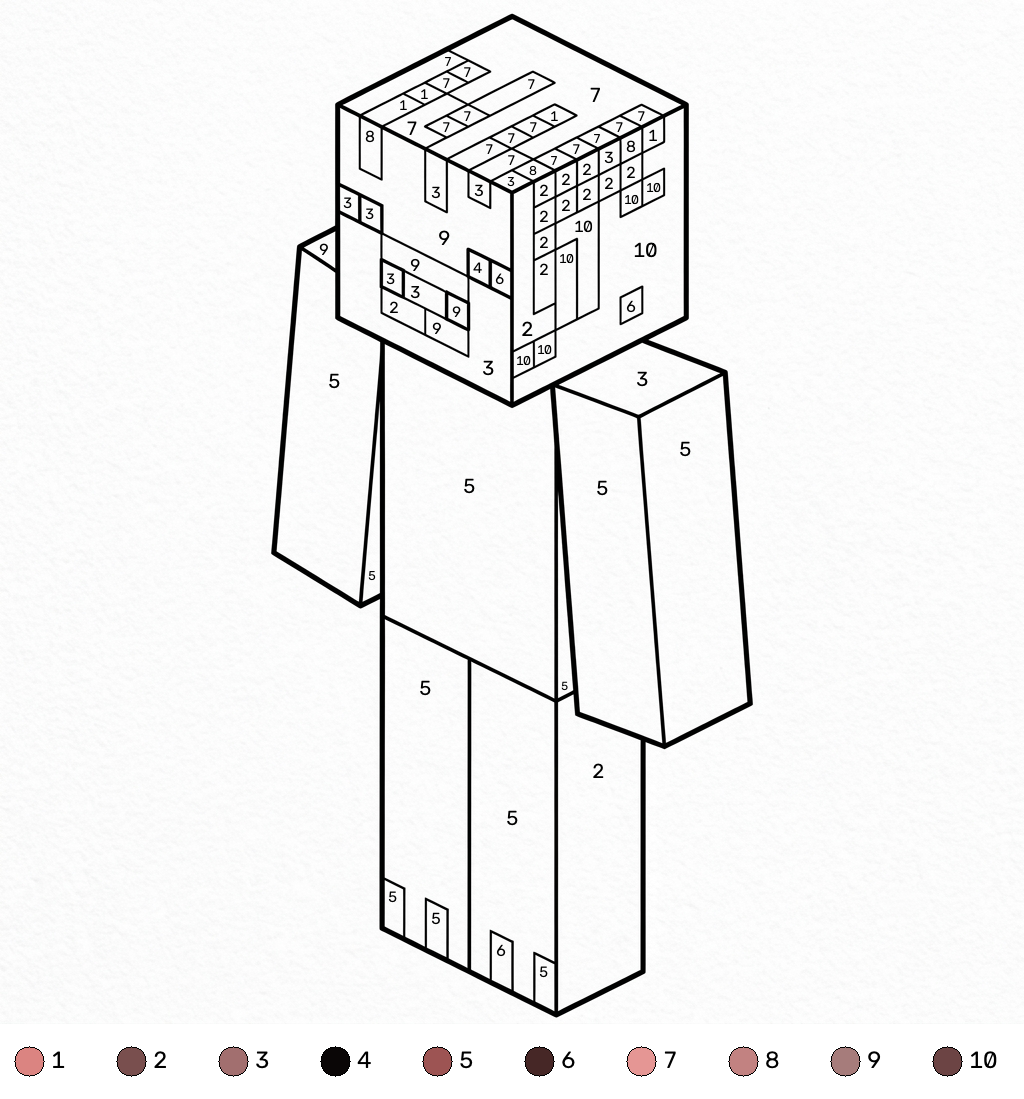 páginas para colorear imprimibles Pig Onesie Minecraft coloring by number