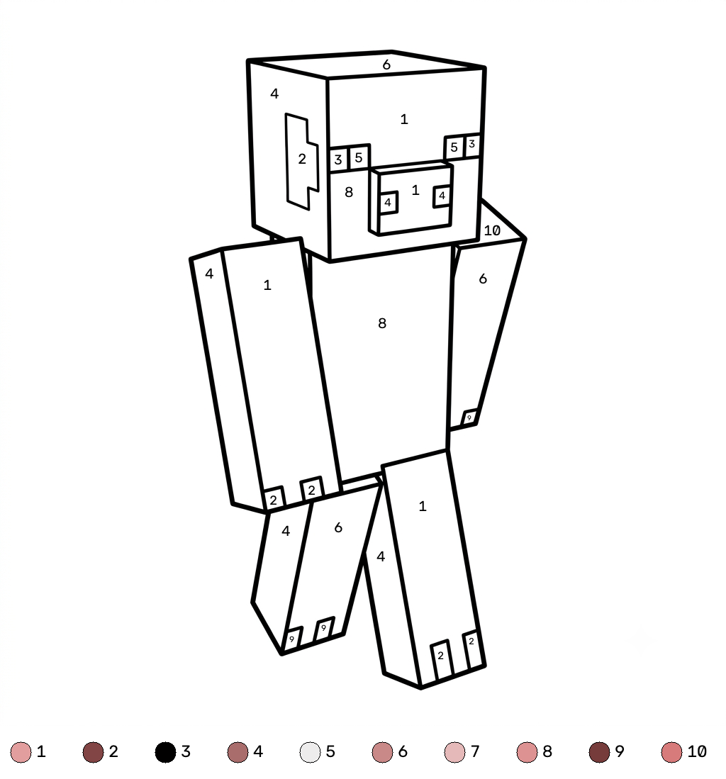páginas para colorear para niños Pig Onesie Minecraft coloring by number