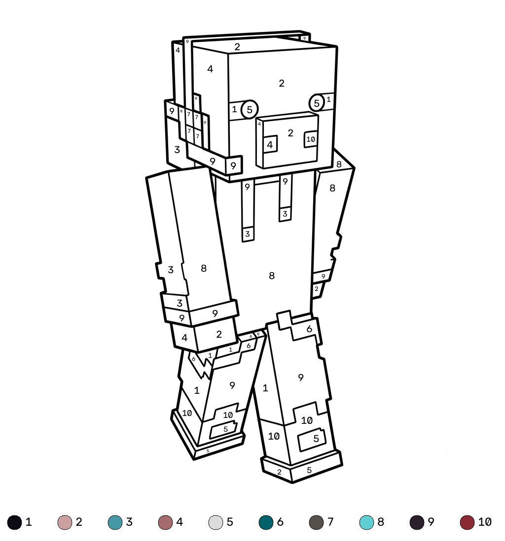 felices páginas para colorear Pig Onesie Minecraft coloring by number