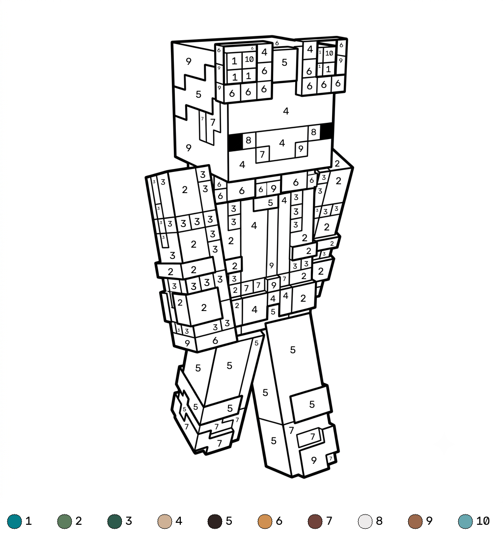 Pig Onesie Minecraft coloring by number páginas para colorear