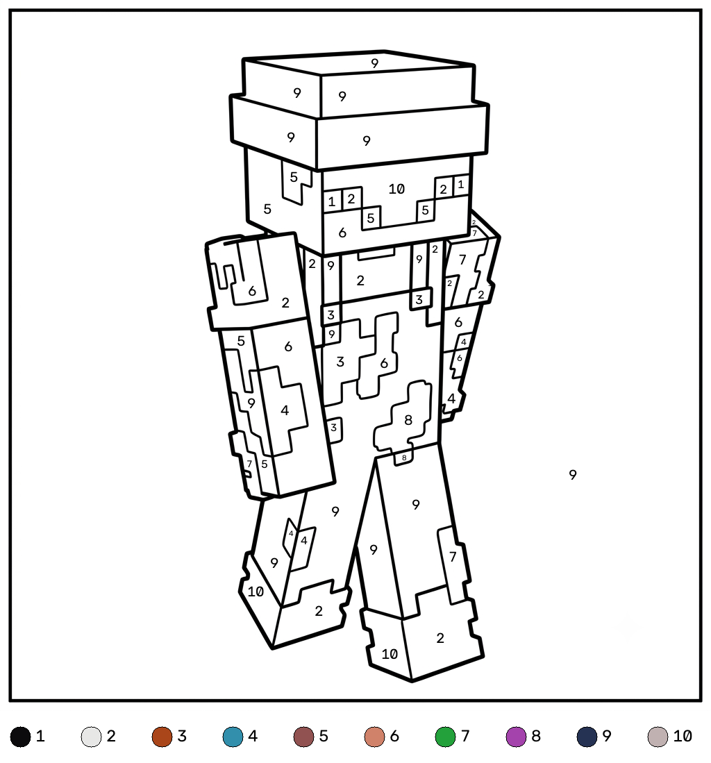 Pig Onesie Minecraft coloring by number páginas para colorear imprimibles