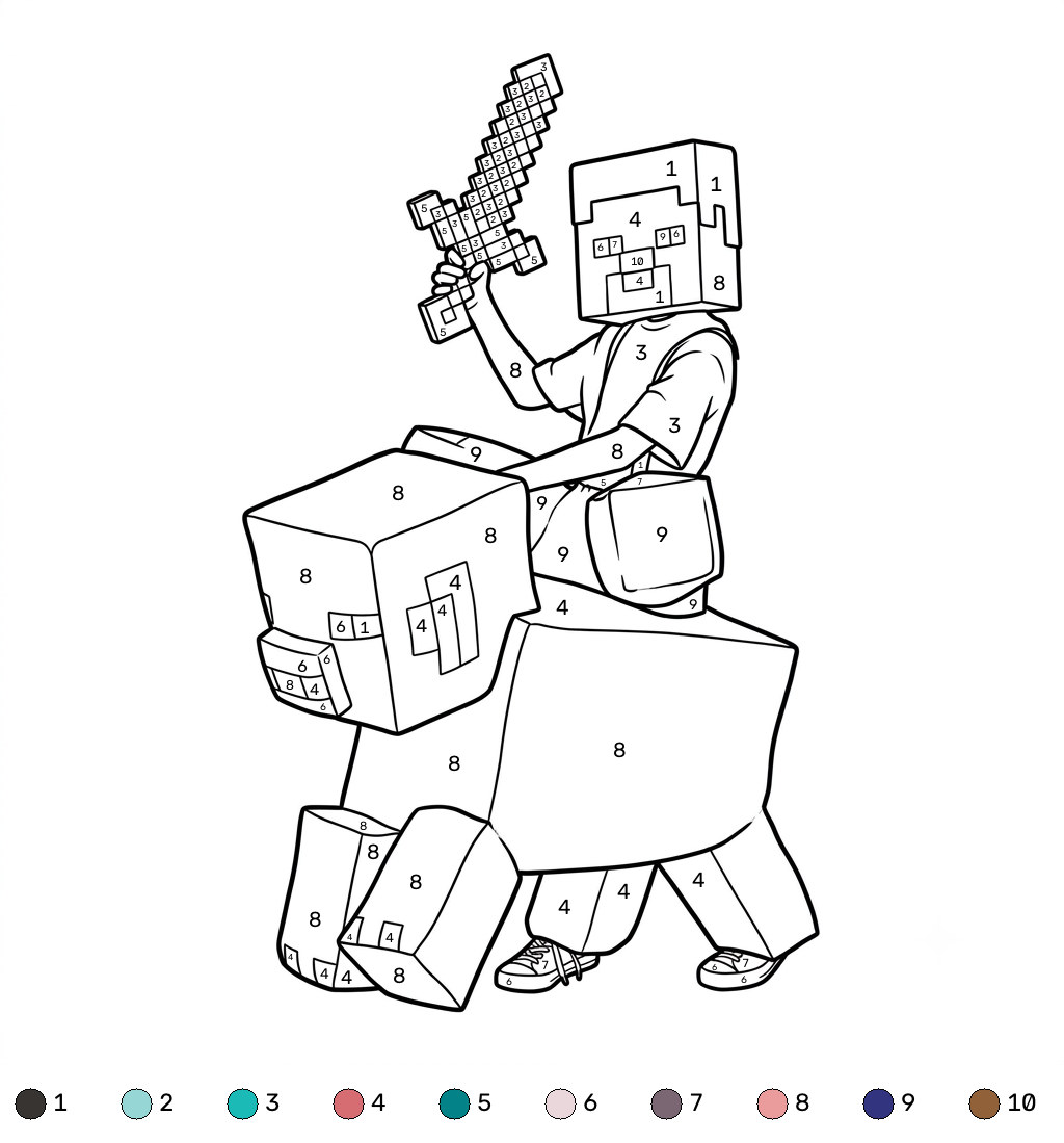 Pig Onesie Minecraft coloring by number páginas para colorear gratis