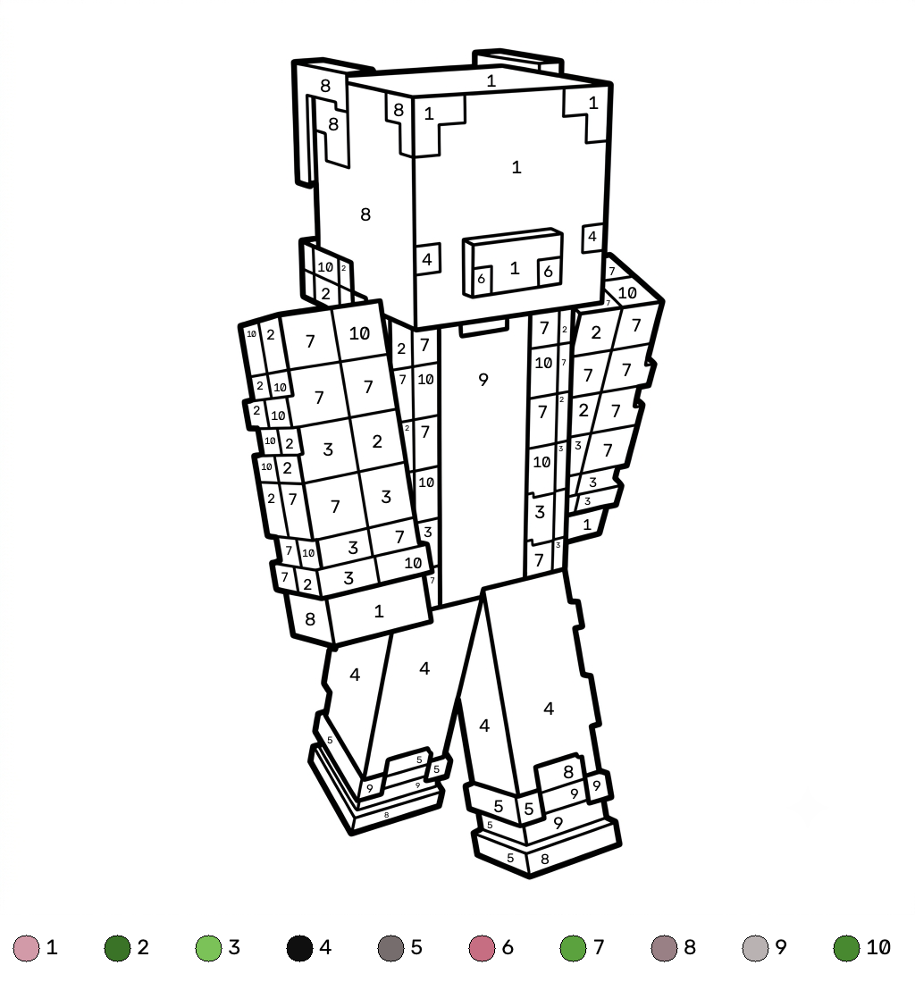 páginas para colorear Pig Onesie Minecraft coloring by number gratis