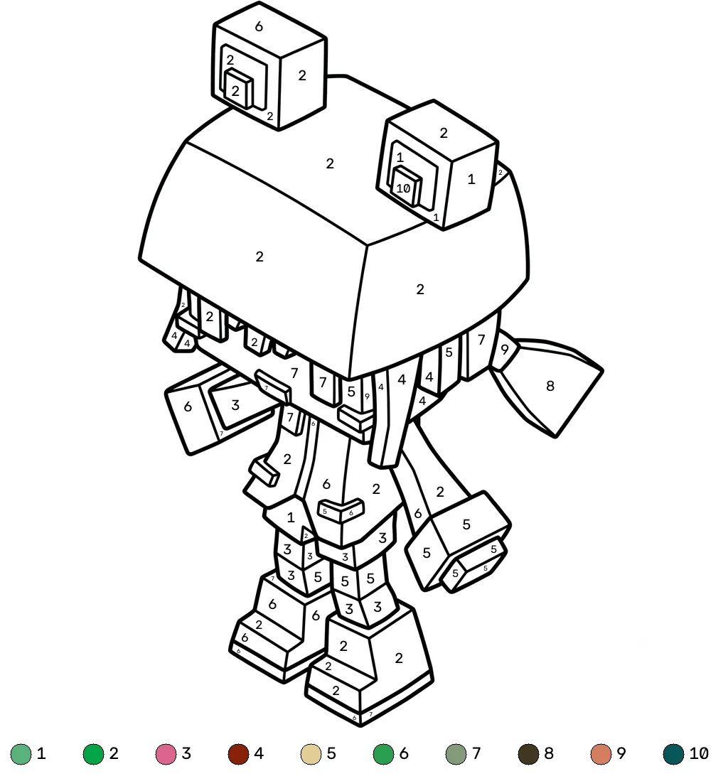 páginas para colorear imprimibles gratis Rana Minecraft coloring by numbers