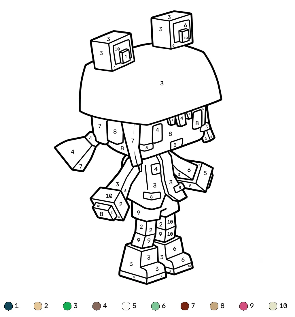 páginas para colorear imprimibles Rana Minecraft coloring by numbers para adultos