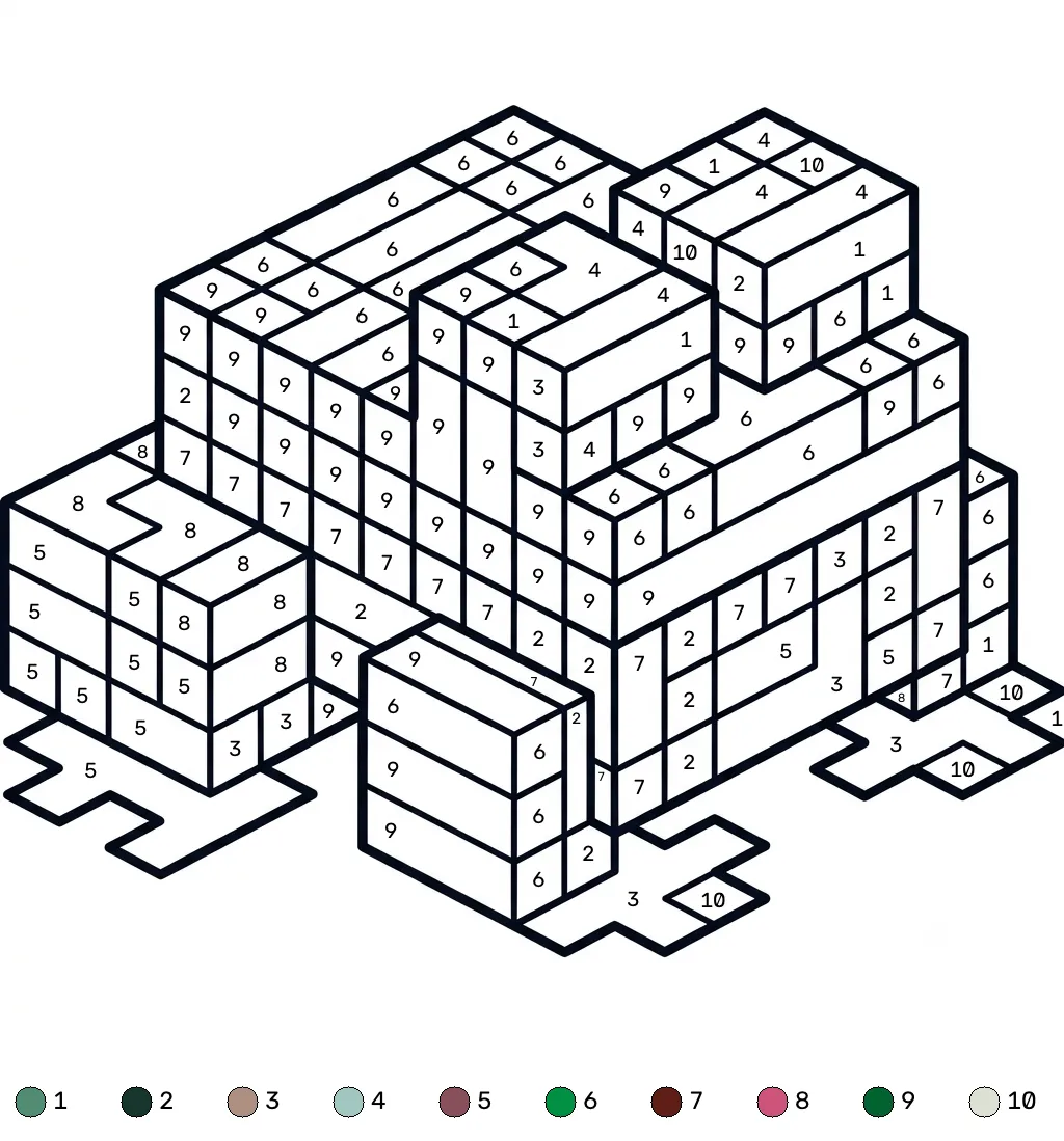 colorear páginas de Rana Minecraft coloring by numbers