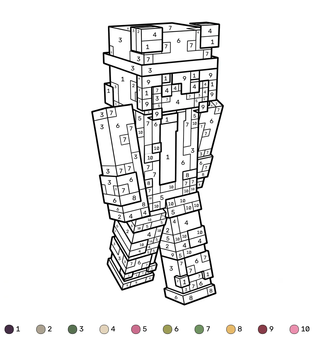 páginas para colorear gratis Rana Minecraft coloring by numbers para adultos