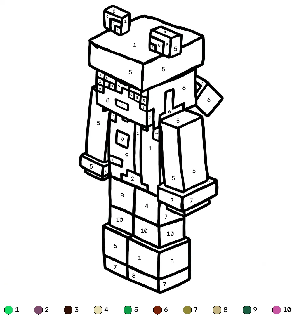 Rana Minecraft coloring by numbers páginas para colorear de adornos