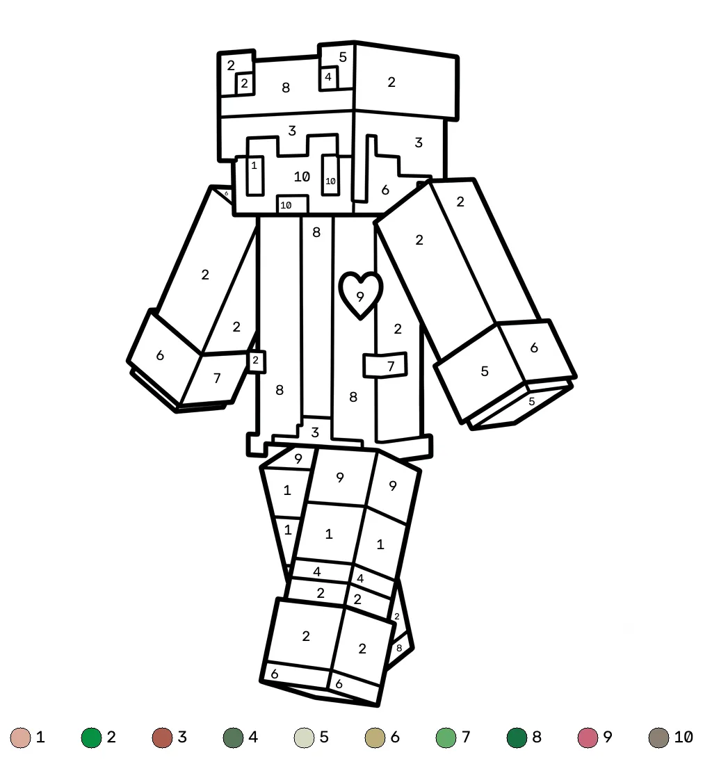 Rana Minecraft coloring by numbers páginas para colorear pdf