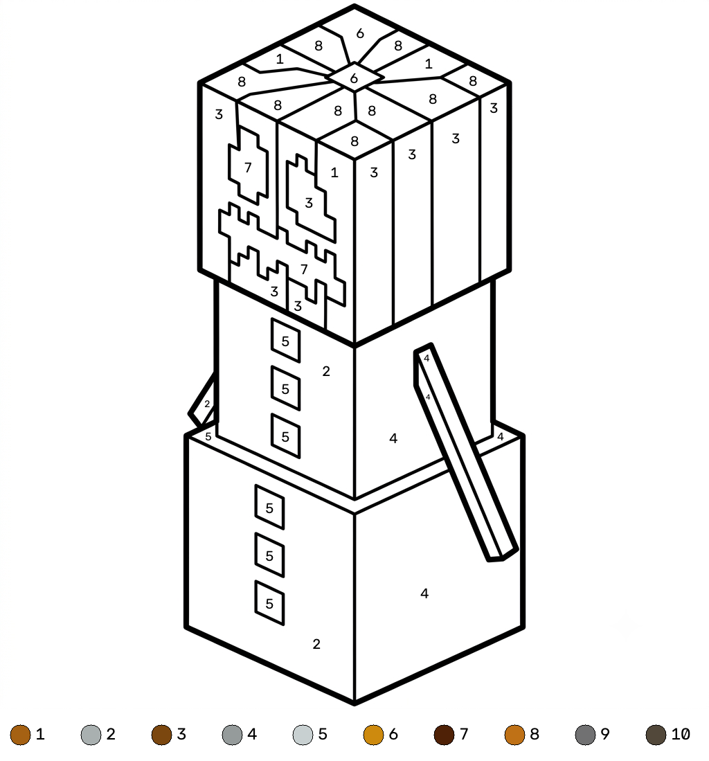 Snow Golem Minecraft coloring by numbers páginas para colorear pdf