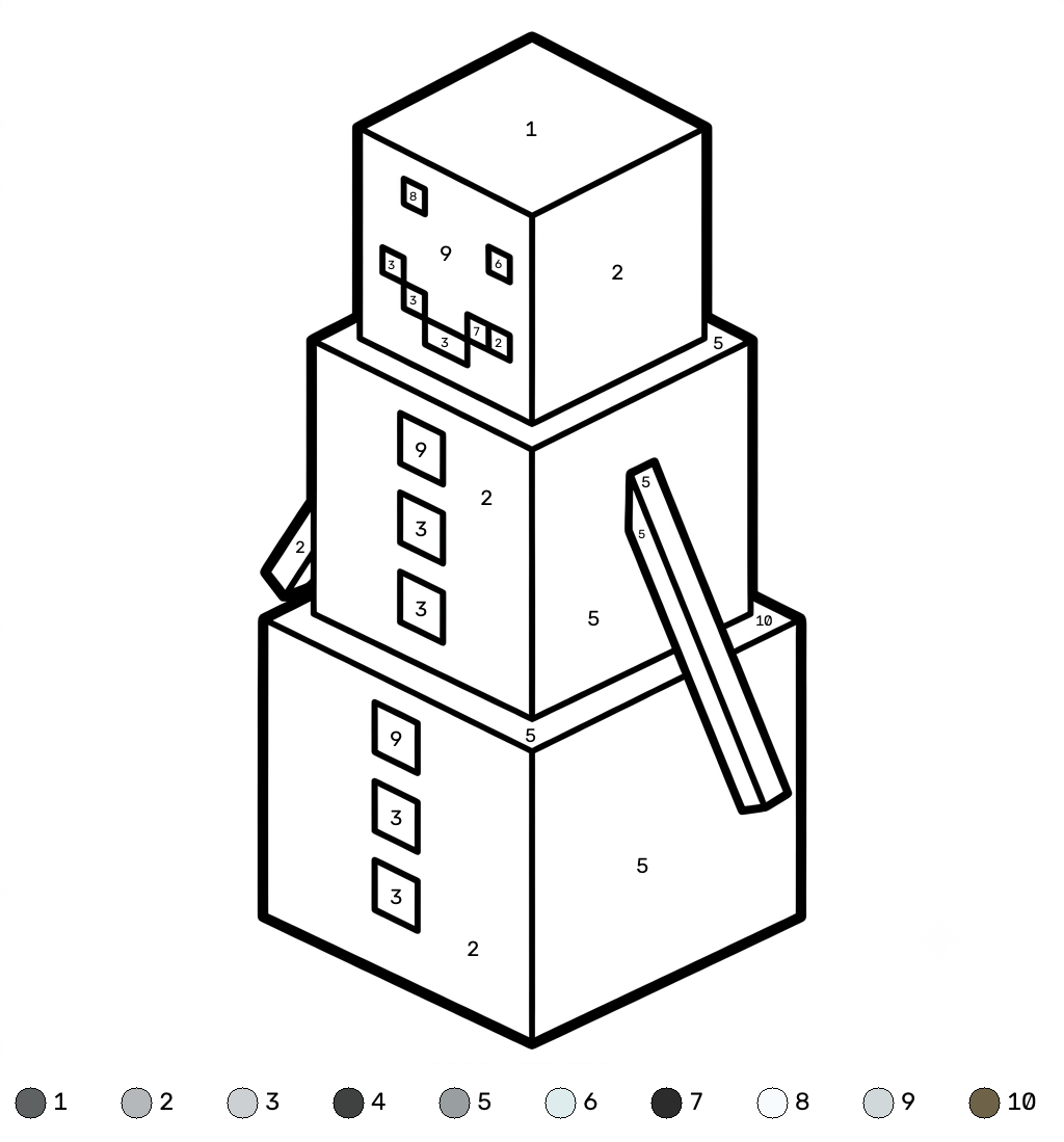 páginas para colorear imprimibles Snow Golem Minecraft coloring by numbers