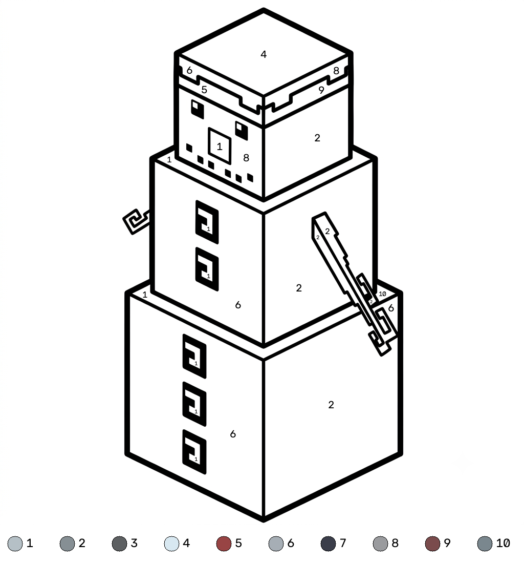 niños Snow Golem Minecraft coloring by numbers páginas para colorear