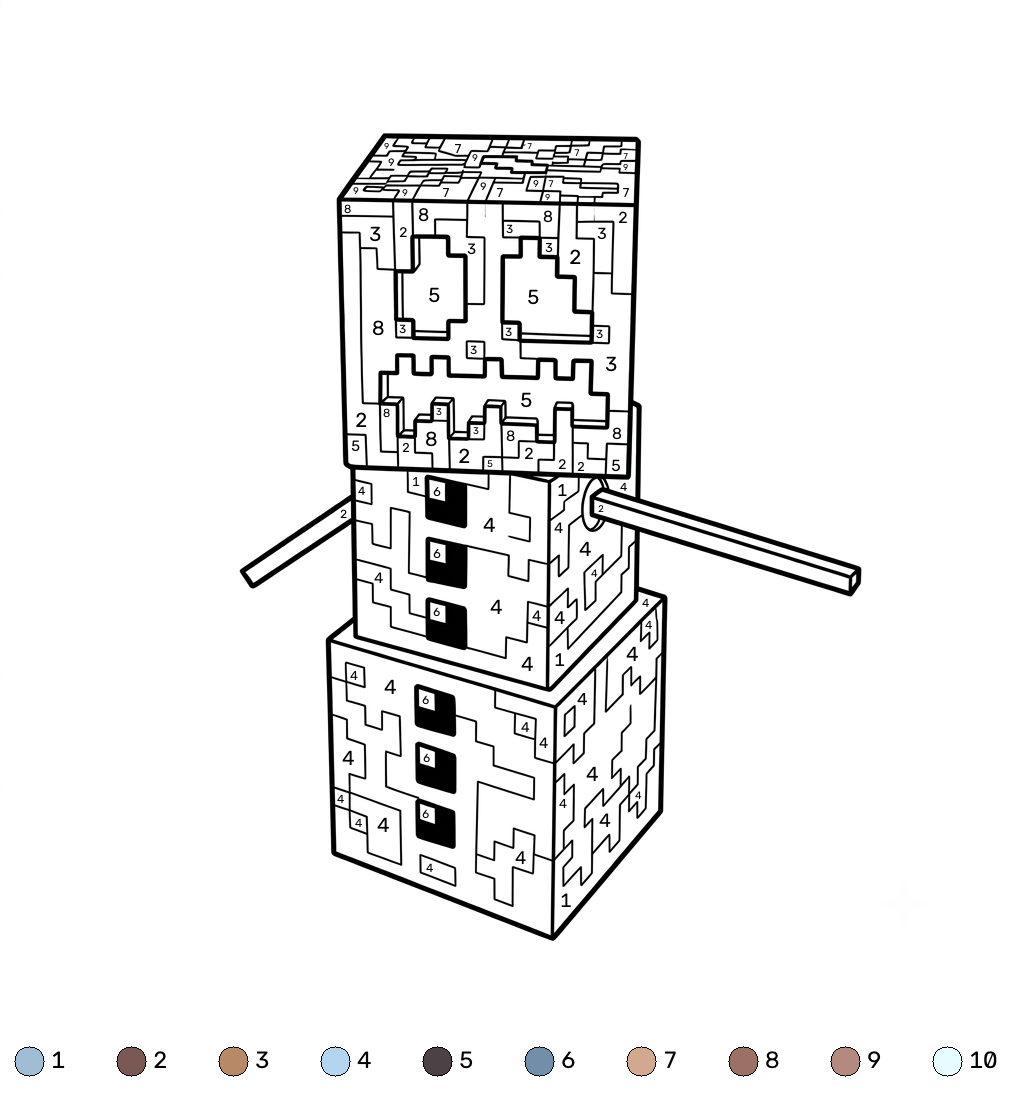 Snow Golem Minecraft coloring by numbers páginas para colorear gratis 1