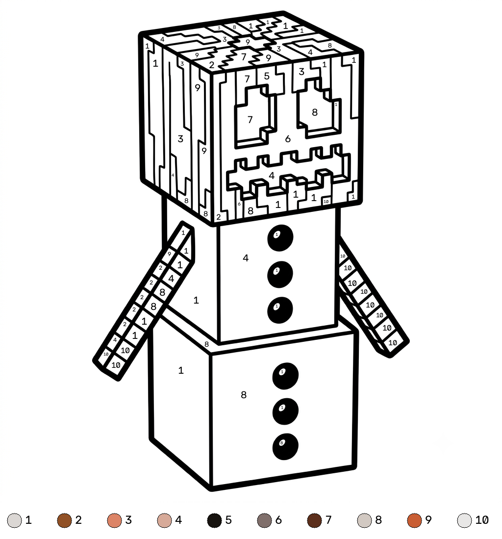 Snow Golem Minecraft coloring by numbers páginas para colorear gratis