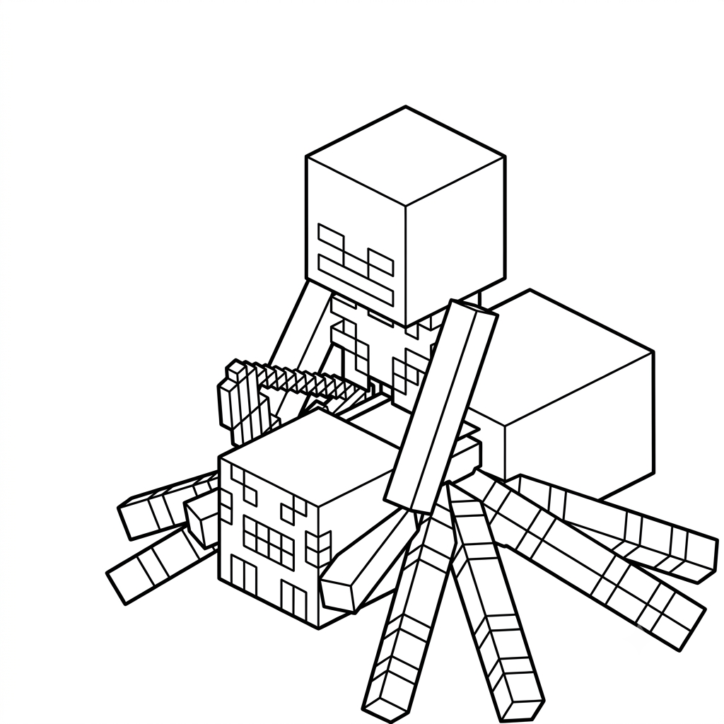 páginas para colorear imprimibles Spider Jockey Minecraft