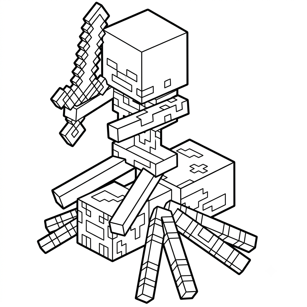 Spider Jockey Minecraft páginas para colorear para adultos fáciles