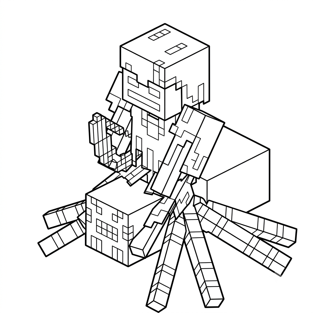 divertidas páginas para colorear Spider Jockey Minecraft