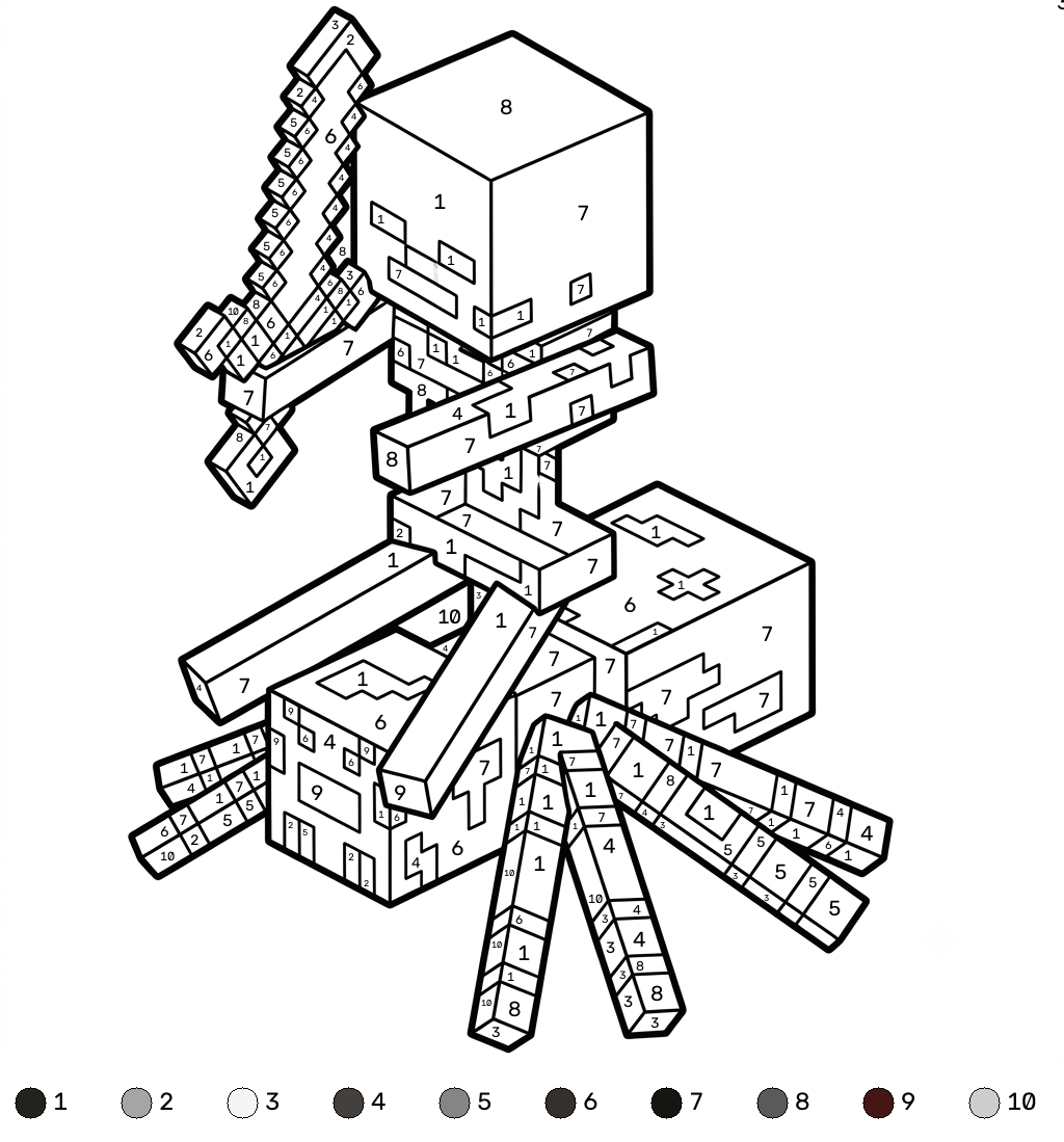 páginas para colorear gratis Spider Jockey Minecraft coloring by numbers para adultos