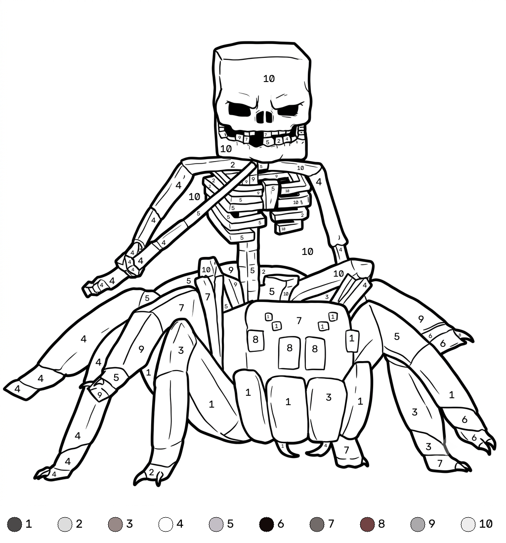 Spider Jockey Minecraft coloring by numbers dibujos para colorear grinch