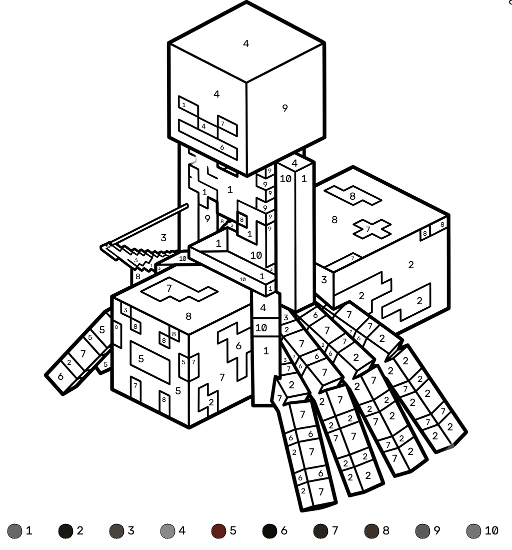 Spider Jockey Minecraft coloring by numbers páginas para colorear para imprimir
