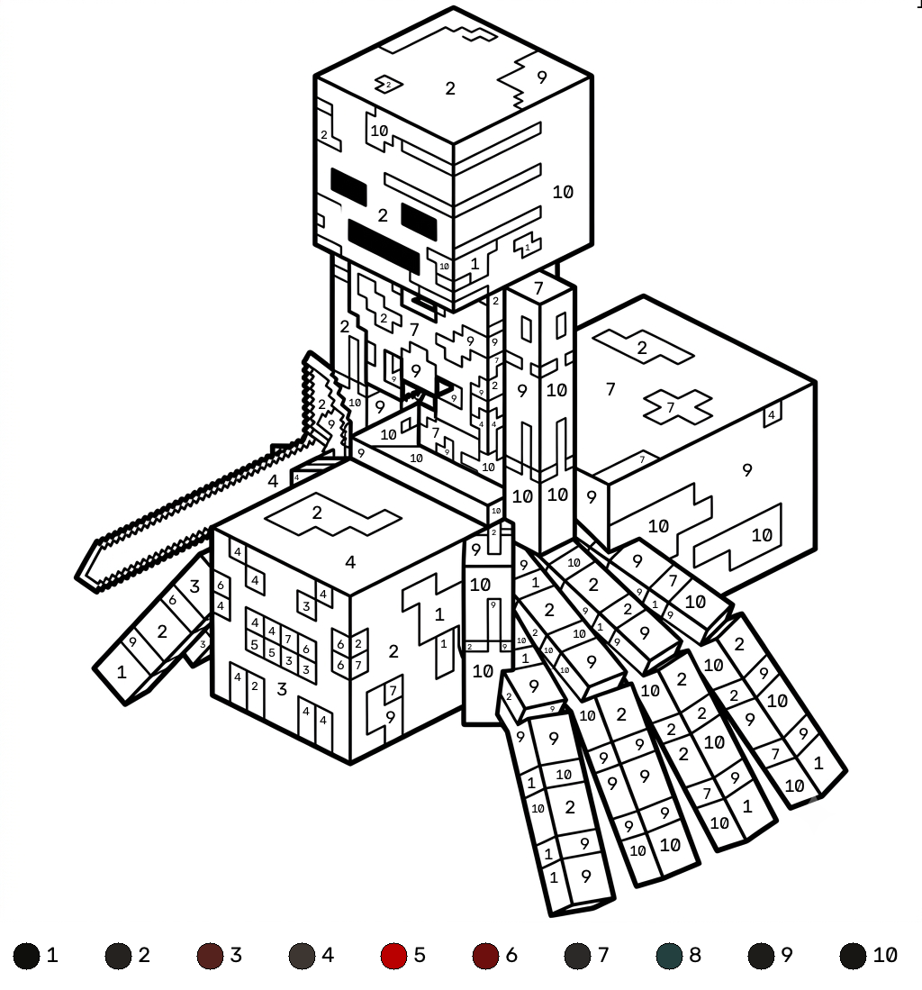 Spider Jockey Minecraft coloring by numbers páginas para colorear pdf