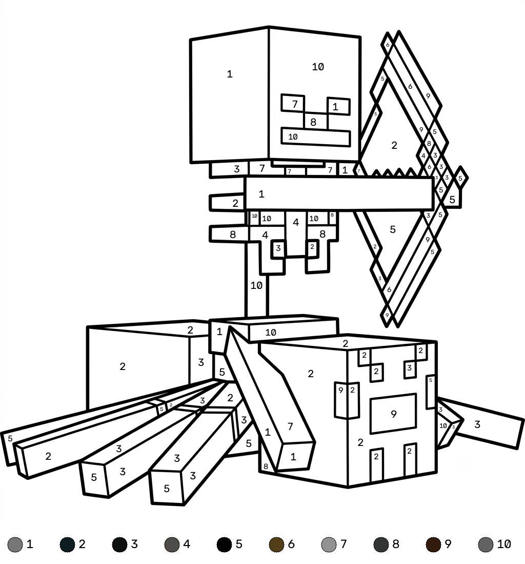 páginas para colorear para adultos Spider Jockey Minecraft coloring by numbers