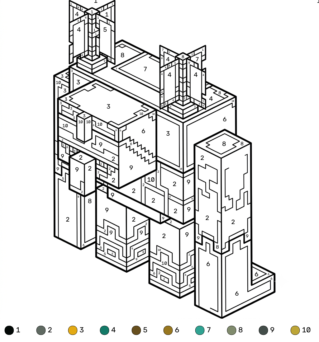 Squall Golem Minecraft 12 Squall Golem Minecraft coloring by numbers páginas para colorear para imprimir gratis
