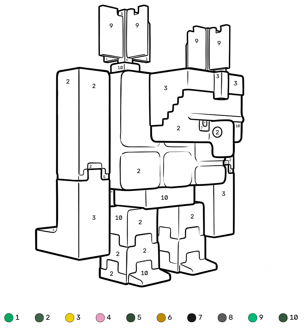 Squall Golem Minecraft 13 Squall Golem Minecraft coloring by numbers páginas para colorear para imprimir