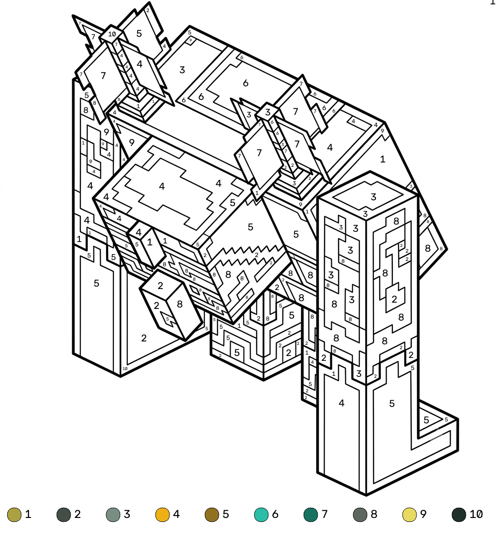 Squall Golem Minecraft 21 Squall Golem Minecraft coloring by numbers páginas para colorear fáciles