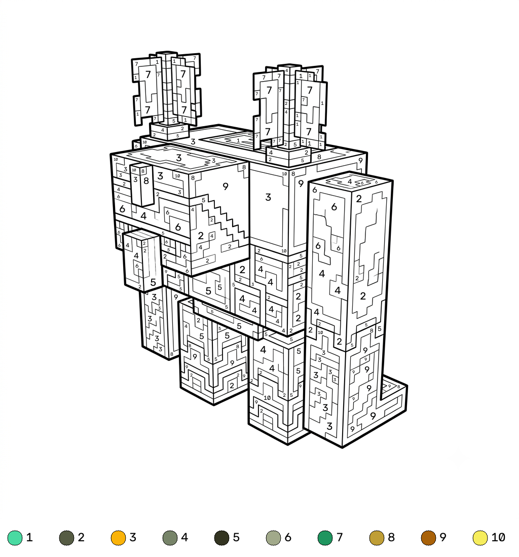 Squall Golem Minecraft 18 páginas para colorear detalladas de Squall Golem Minecraft coloring by numbers para adultos