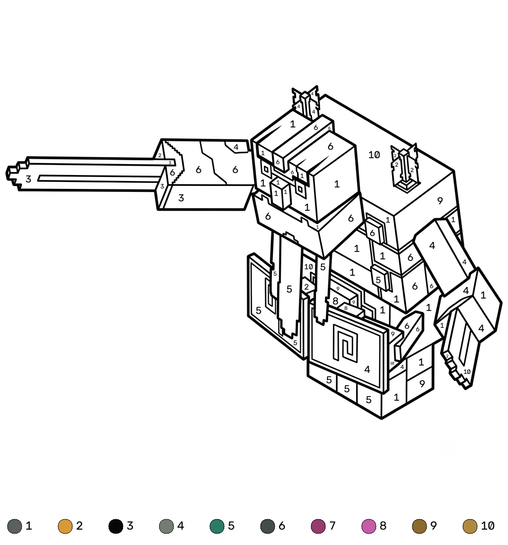 Squall Golem Minecraft 17 páginas para colorear kawaii lindas Squall Golem Minecraft coloring by numbers