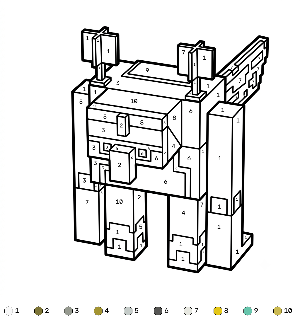 Squall Golem Minecraft 15 Squall Golem Minecraft coloring by numbers páginas para colorear pdf