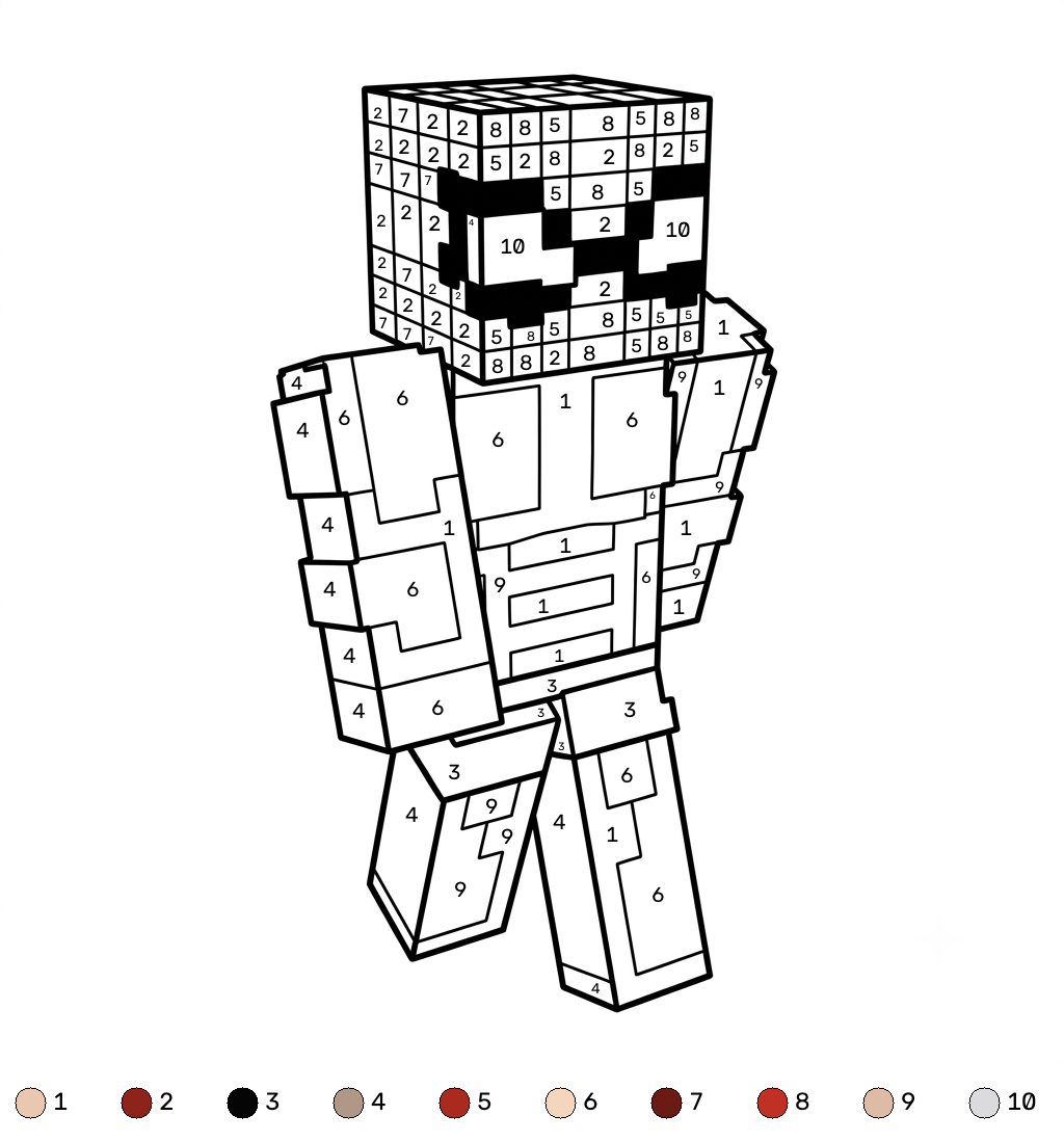páginas para colorear imprimibles Strong Man Minecraft coloring by numbers