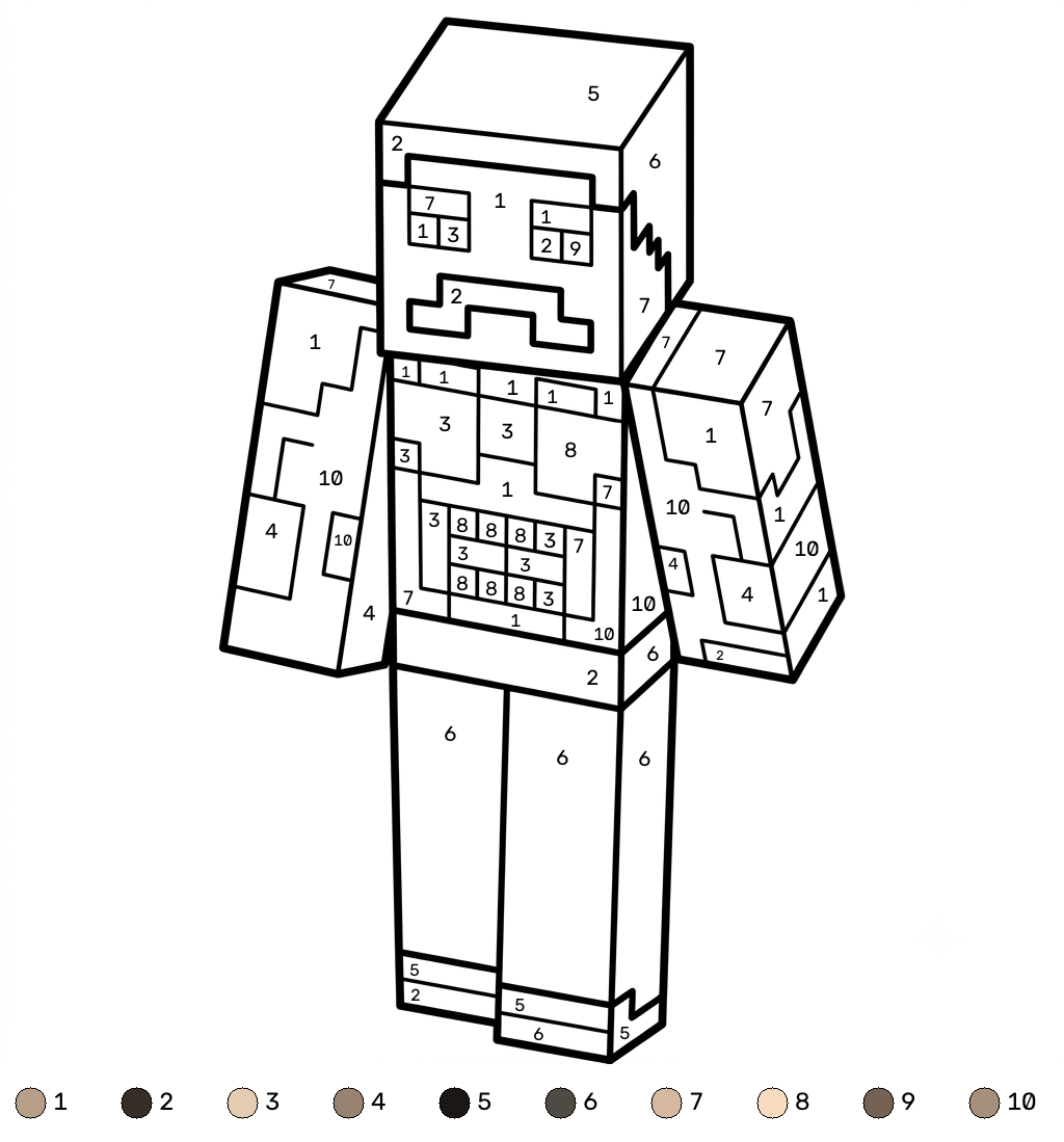 páginas para colorear imprimibles Strong Man Minecraft coloring by numbers para adultos