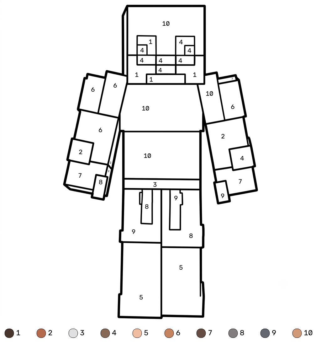 Strong Man Minecraft coloring by numbers adornos para colorear